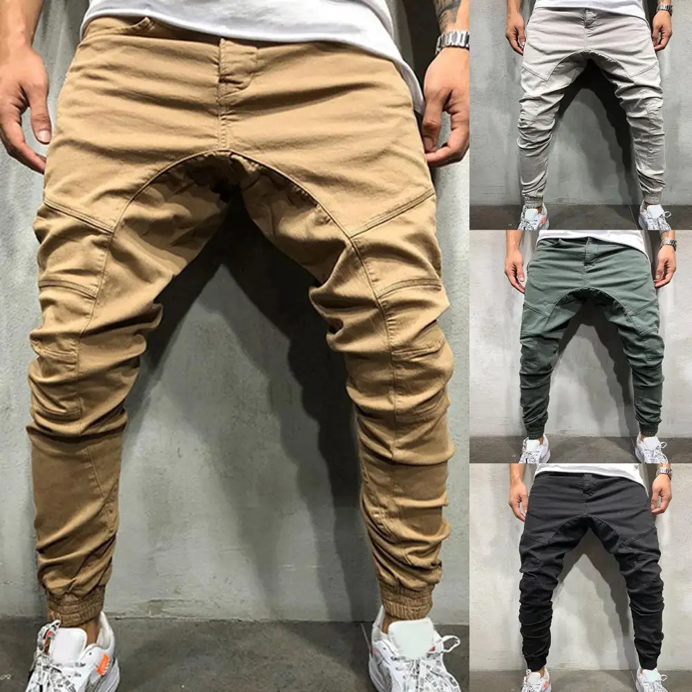 

Trendy Men Sweatpants Handsome Ankle-Length Anti Pilling Multi Pockets Harem Joggers Pants