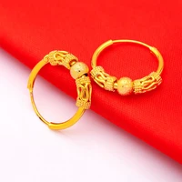 frosted bead hoop earrings for women girl yellow gold filled classic fashion jewelry gift accessories
