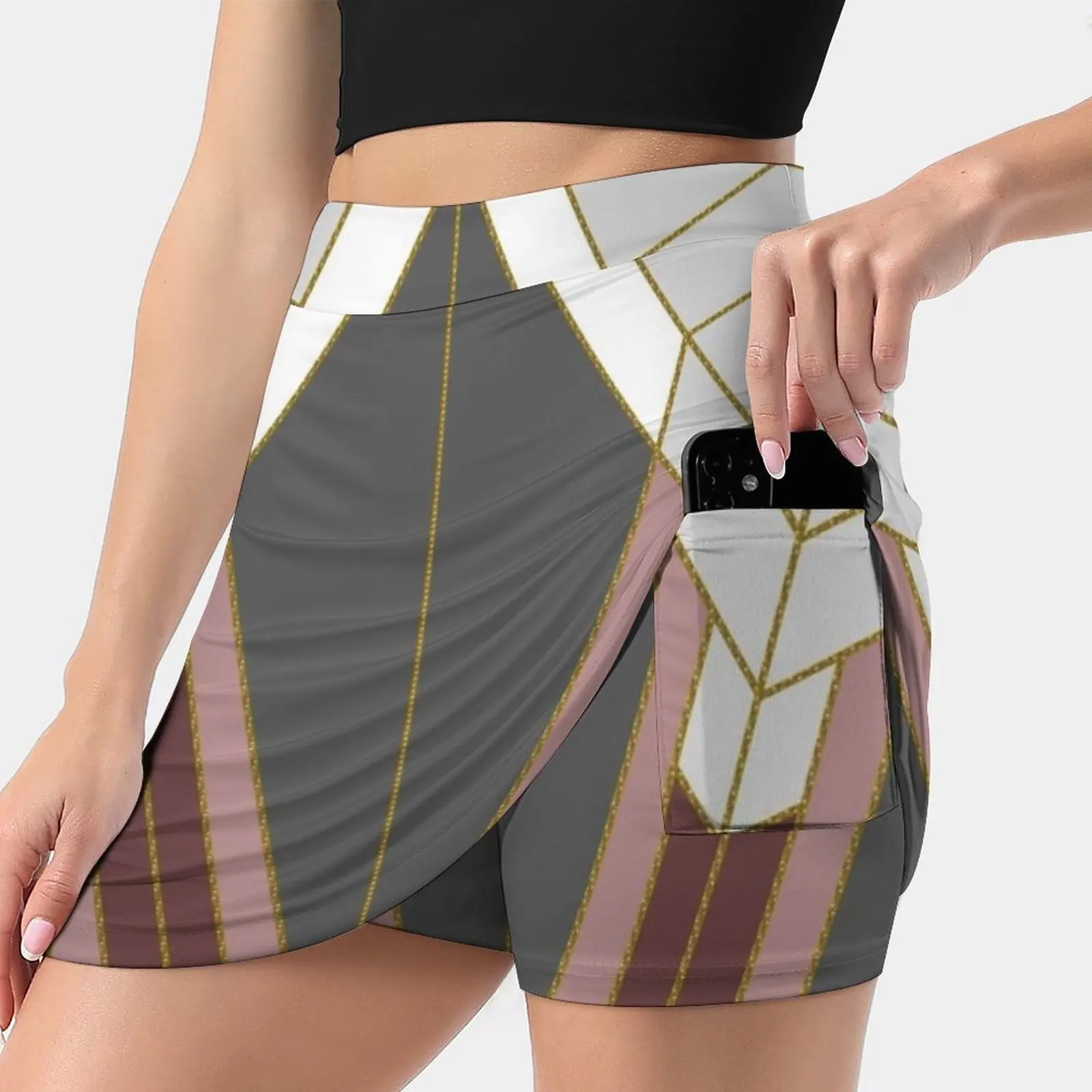 

Женская короткая юбка в стиле арт-деко, золотисто-серая офисная мини-юбка с геометрическим абстрактным геометрическим рисунком, G1, 2022