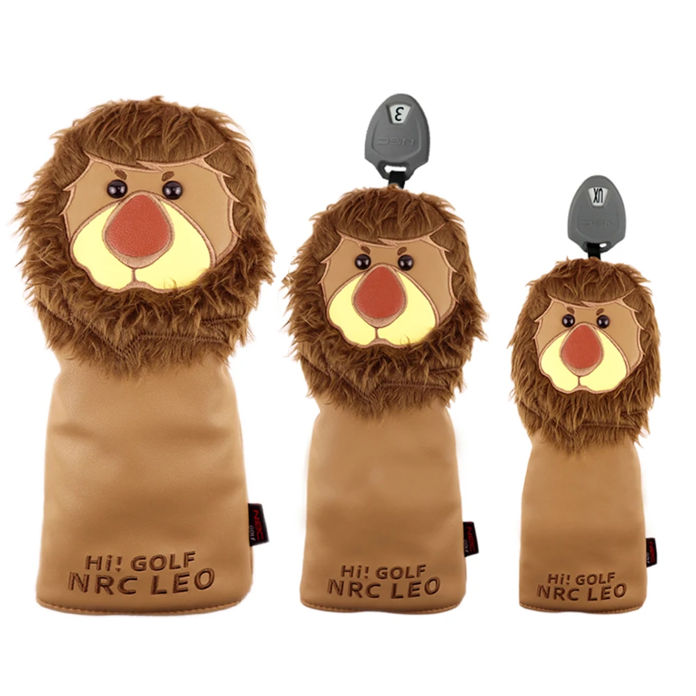 

Golf Wood Head Cover PU Leather Waterproof Golf Headcover Cute Lion For Driver Fairway Hybrid with Number Tag Protector For Club