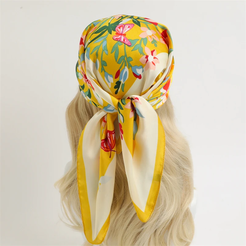 

Silk Ribbon Square Scarf for Women Shawl Satin Hijab Fashion Wraps Luxury Hair Bands Headband Neckerchief Female Bandana 2022