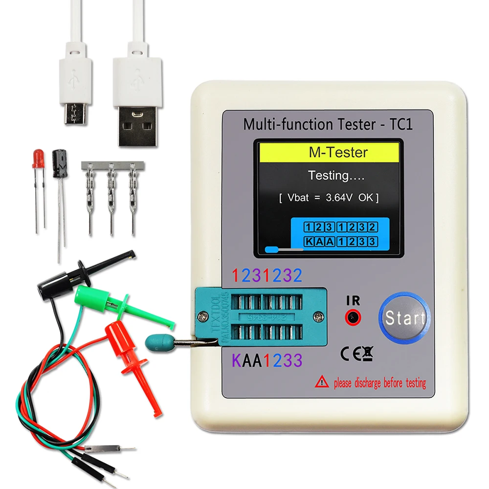 

LCR-TC1 Transistor Resistance Capacitor Sensor Tester Color Screen English Graphic Display Two-triode Test ESR