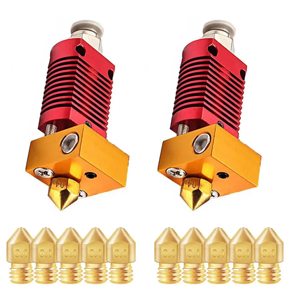 

2pcs Ender 3 Hotend with 10PCS Brass 0.4mm Nozzles 3D Assembled Extruder Hotend Metal Hotend Kit for CR-10 / CR10 / CR10S