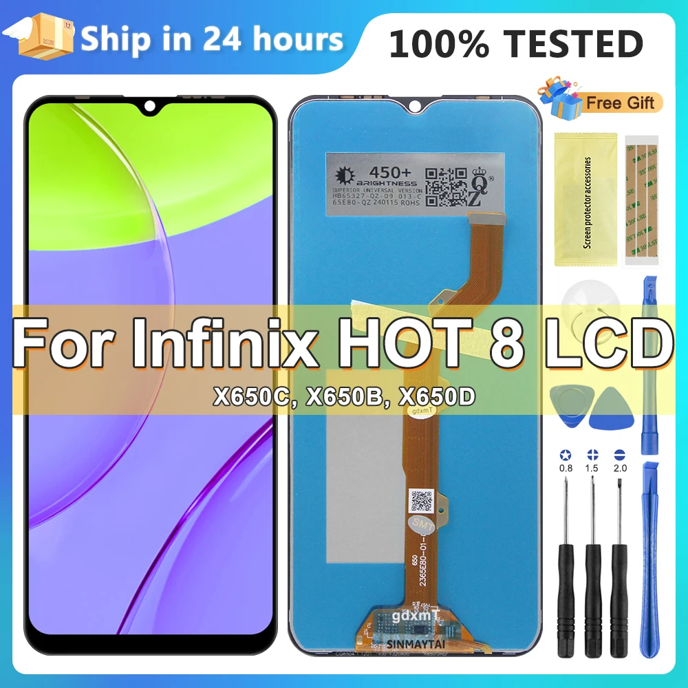 Infinix Hot 8/Hot 8 Lite X650 Совместимый ЖК-дисплей с дигитайзером сенсорного экрана Черный