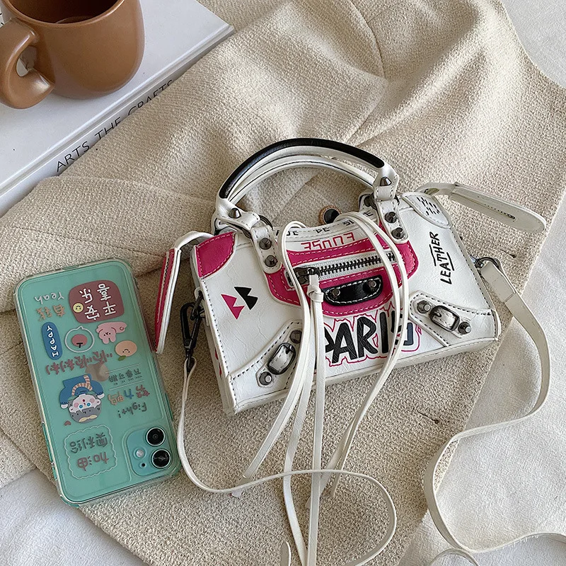 pu womens bag new 2022 fashion rivet graffiti ins messenger small square bag purses and handbags designer high quality free global shipping