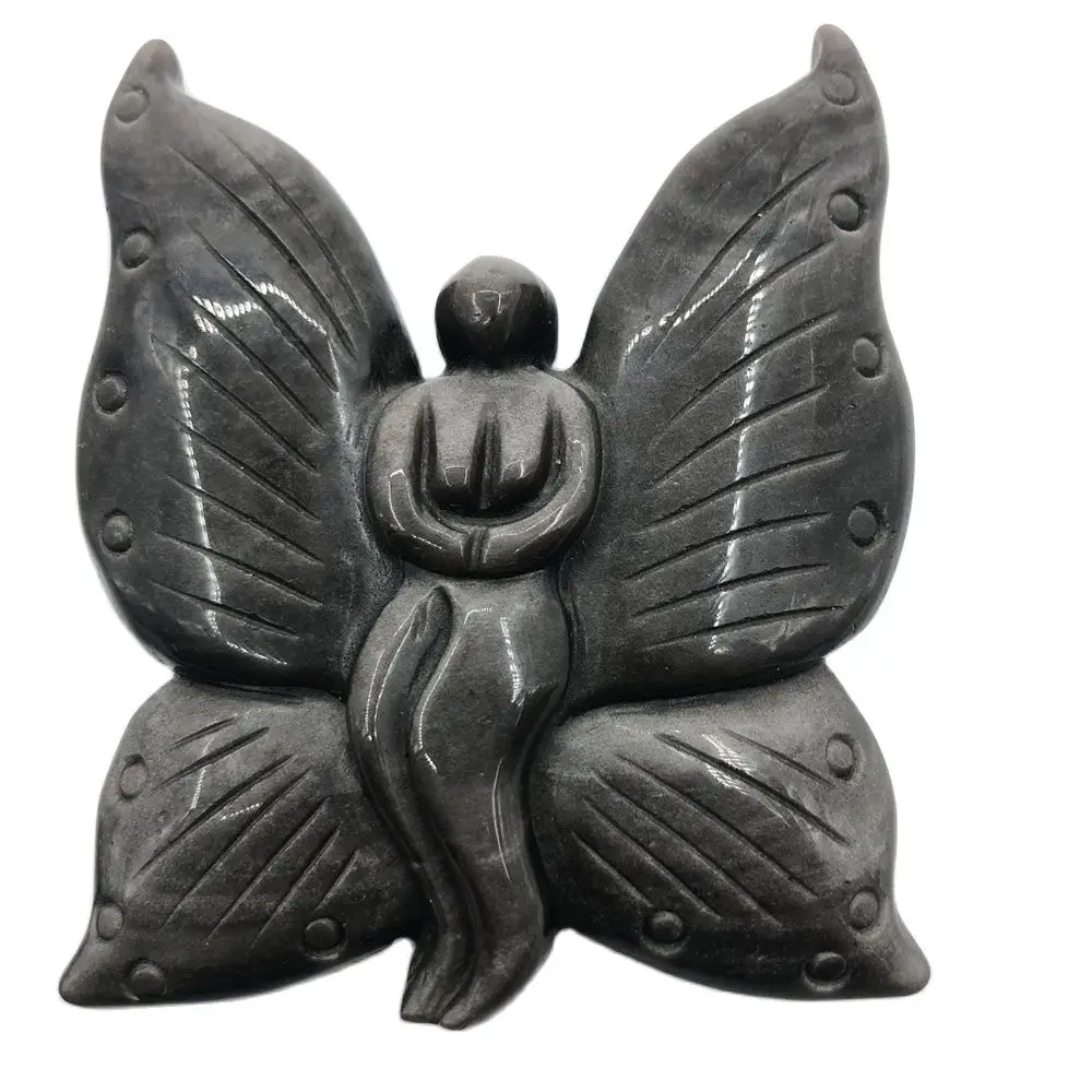 

Natural Obsidian Butterfly Goddess Quartz Hand Carved Angel Crystals Stone Healing Mineral Ornaments Meditation Home Decoration
