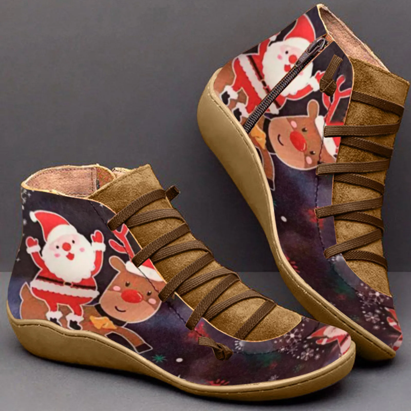 

Новинка; Сезон осень-зима; Рождественские женские короткие кожаные ботинки; Импортные товары; Большие размеры; Повседневные ботинки; Модные...