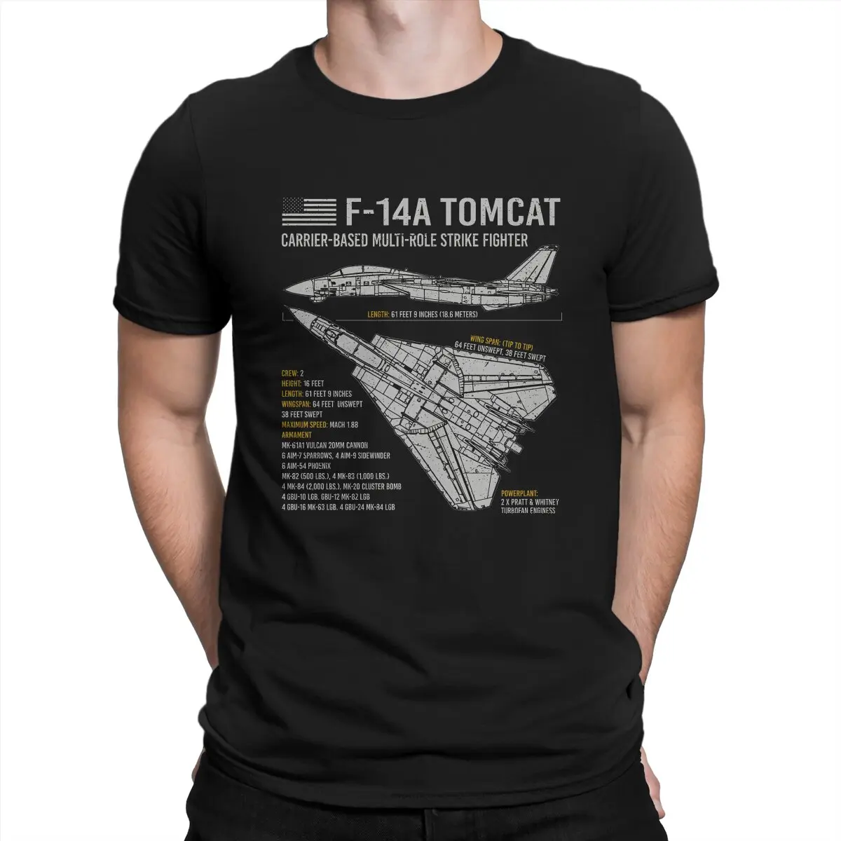 

Vintage F-14 Tomcat US Navy Aircraft Plane USAF Airplane Blueprint T-Shirts Men Crewneck T Shirt Top Gun Maverick Goose Film Tee