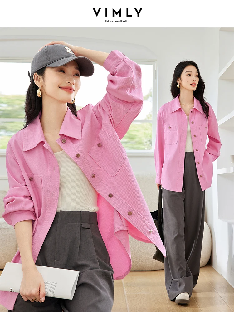 Новая Осенняя модная свободная розовая джинсовая куртка VIMLY в деловом стиле