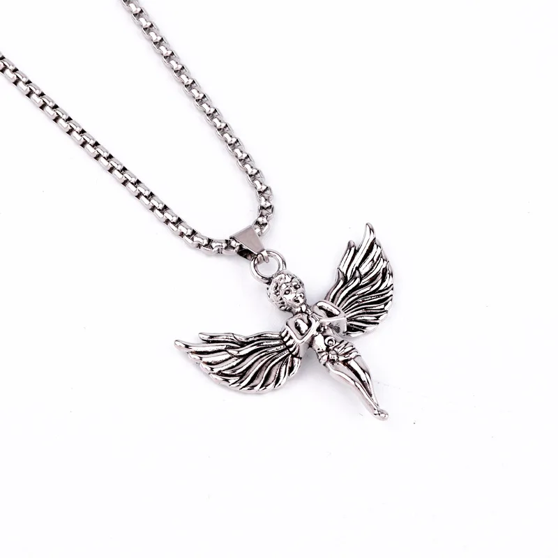 

2022 Rock Personality Angel Cupid Wings Pendant Silver Pendant Necklace Foreign Trade for Men and Women