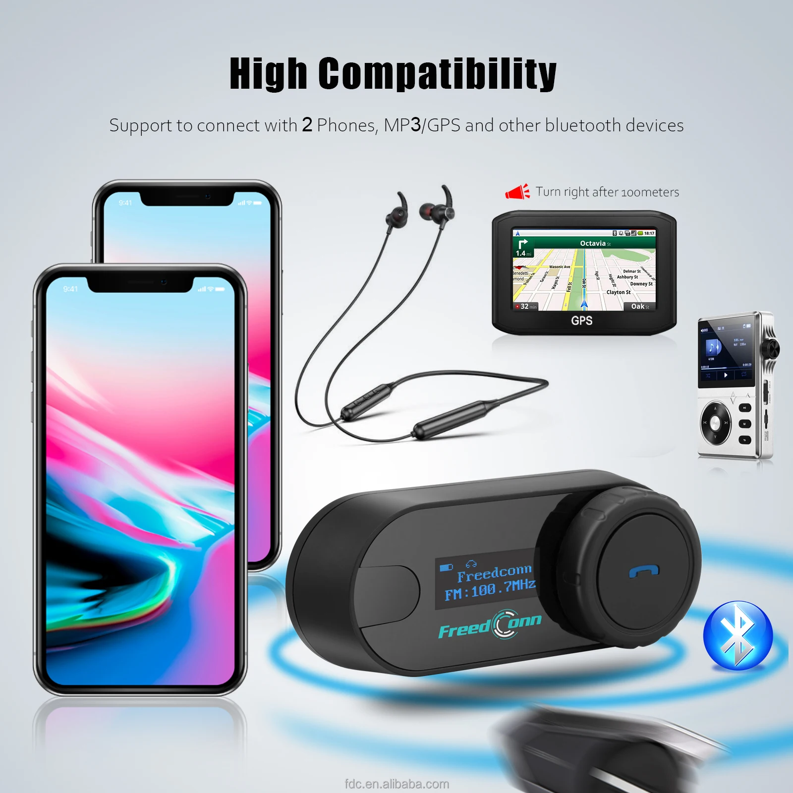 Фото Беспроводная Bluetooth-гарнитура FreedConnT-COM SC 800 метров, 5.0, с функцией интеркома, полнодуплексная связь, LCD-экран, водонепроницаемая, для мотоциклетных шлемов, с поддержкой воспроизведения музыки. №5
