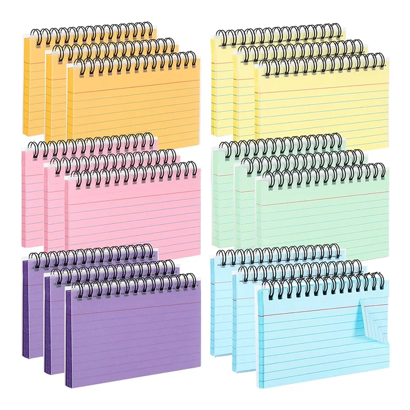 

18 Pack Multicolor Index Cards with Clear Pvc Cover Screw Binding Index Cards 3X5 Inch Study Cards Note Cards, 6 Colors