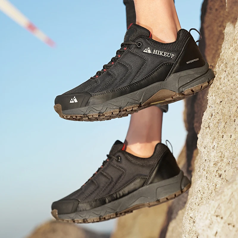 HIKEUP Men Hiking Boots Mesh Trekking Sneakers Breathable Durable Wearable Mountain Climbing Trail Jogging Outdoor Shoes