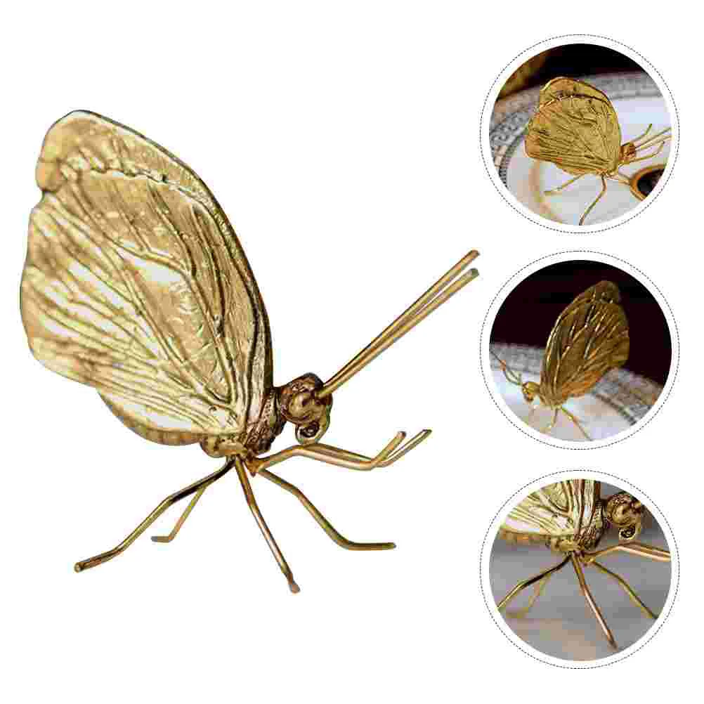 

Vintage Decor Golden Butterfly Sculpture Miniature Insect Statue Metal 9X8X5.2CM Small Brass Decoration Statues