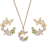 vintage floral butterfly earrings925 silver needle flower earringsflower butterfly earring and necklace set for women jewelry