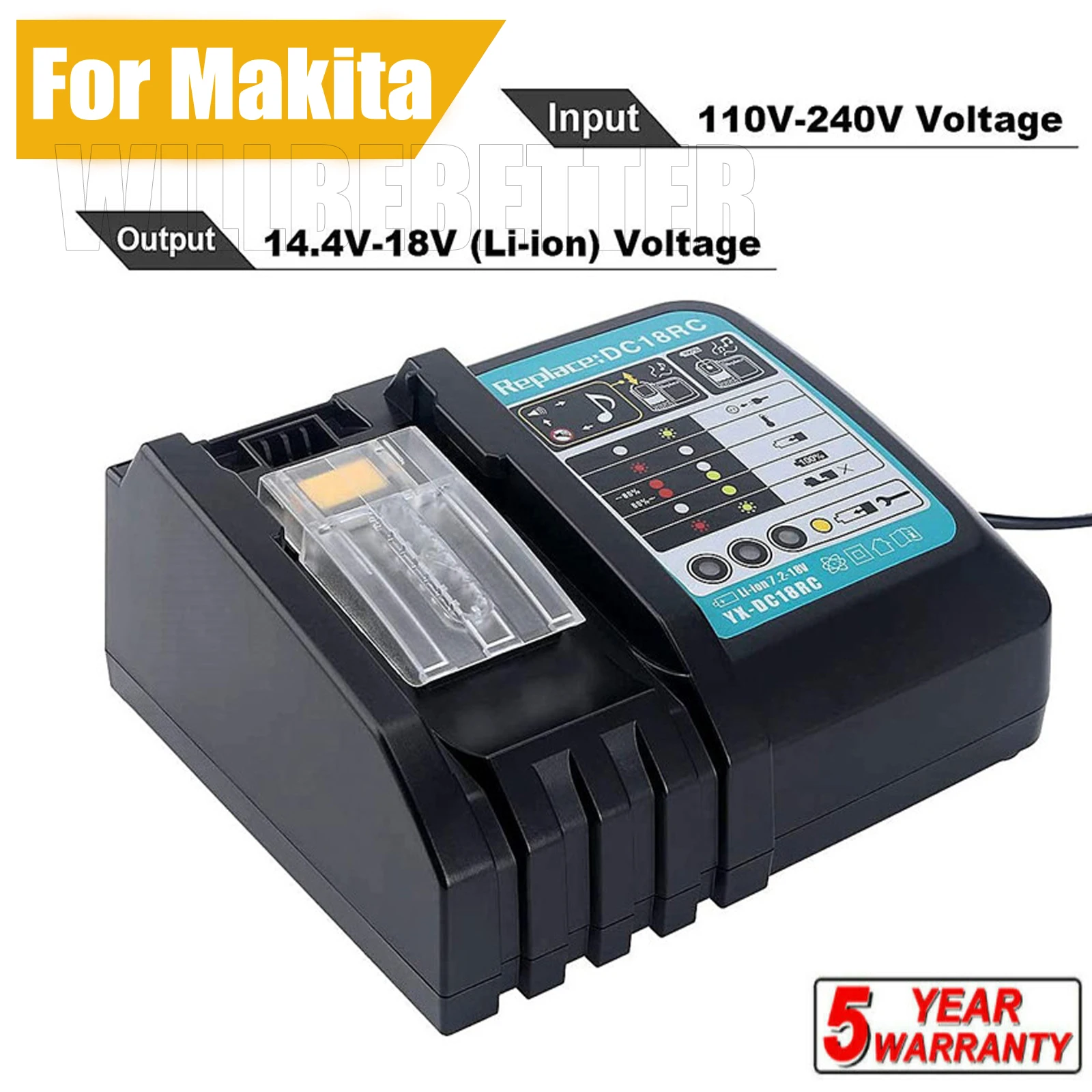 

DC18RCT Li-ion Battery Charger for Makita Charger 18V 14.4V BL1830 Bl1430 DC18RC DC18RA Power tool 3A Charging Current EU plug