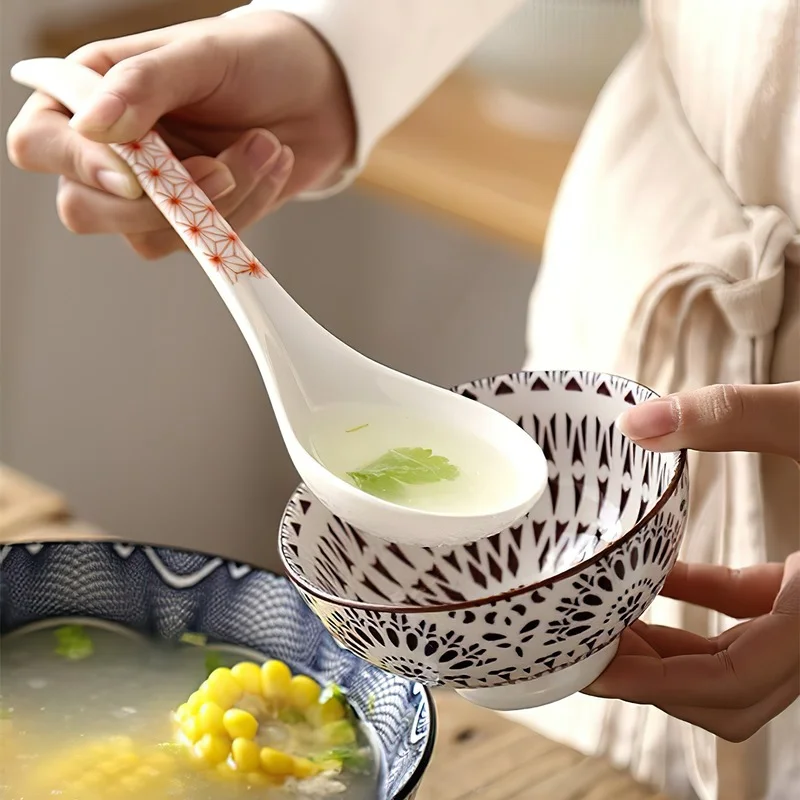 

1Pcs Ceramic Spoon Tableware Environmental protection Porcelain Ladle Japanese Soup Rice scoop Restaurant Household Kitchenware