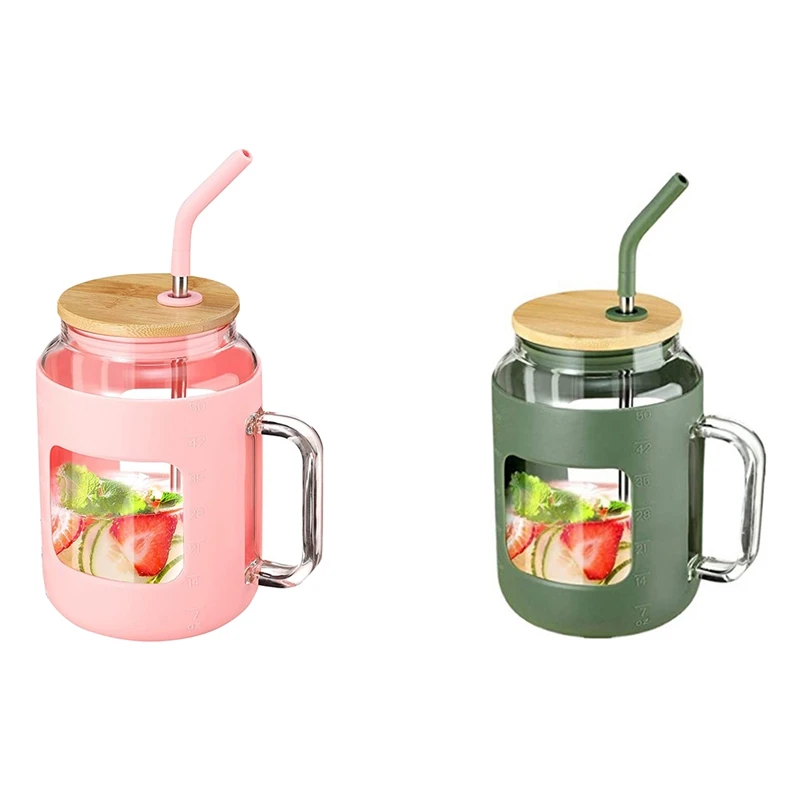 

Big Deal 50Oz Glass Tumbler With Bamboo Lid And Straw, Glass Water Bottles With Time Marker, Iced Coffee Cup With Handle