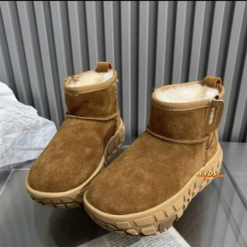Зимние ботильоны на меховой платформе женские зимние замшевые туфли плоской