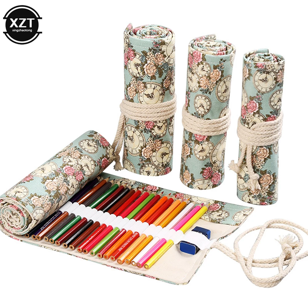 

Pencil Case 12/24/36/48/72 Holes Canvas Roll Up Pen Bag School Supplies for Girls Boys Large Portable Stationery Pouch Supplies