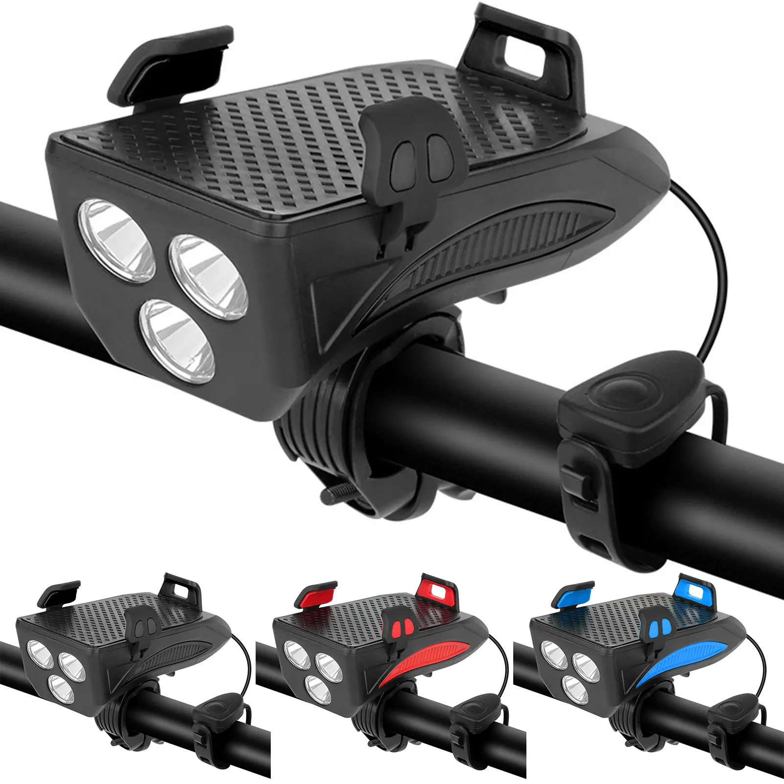 

2000/4000 mAh 4 in 1 LED Bicycle Headlight Bike Front Light Flashlight Cycling Light Lamp with Horn Phone Holder