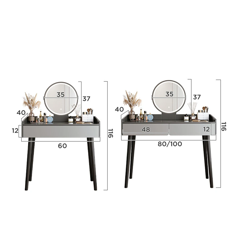 

60/80 Cm Long Dressing Table Single Double Drawer Furniture With LED Lamp Have a Stool Chair
