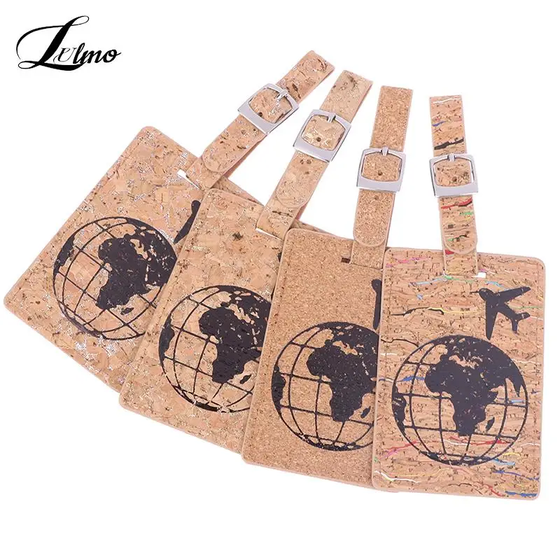

1pc Earth Airplane Pattern Luggage Tags Leather Wood Grain Suitcase Name ID Address Holder Baggage Label Tags Travel Accessories