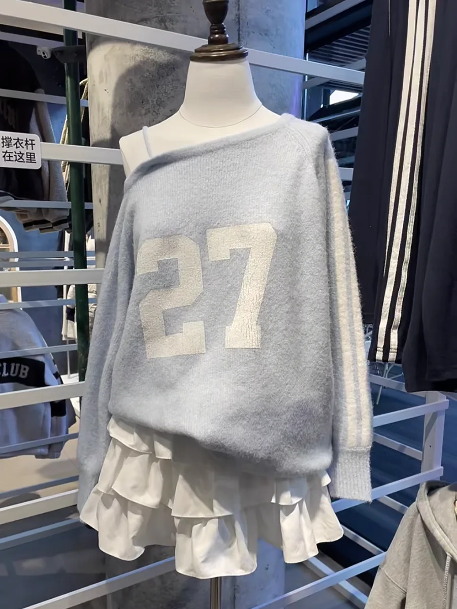 Женский свитер без бретелек с буквенным принтом 27 вязаный джемпер длинными