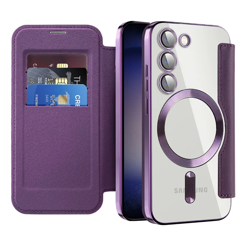 

Luxury Leather Wallet Card Holder Magnetic For Magsafe Case For Samsung Galaxy S23 S22 Plus Ultra Wireless Charge Cover Business