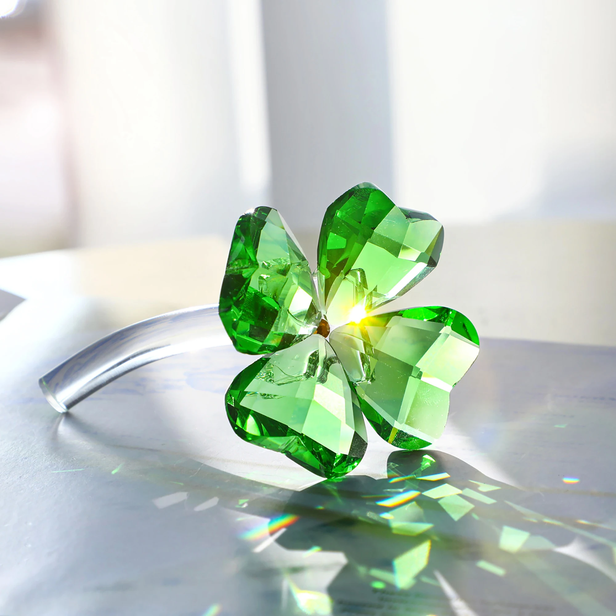 

H&D Crystal Flower Dreams Four-Leaf Clover Figurine Collectibles Art Glass Statue Ornament Lucky Gift for Car Table Shelf Decor
