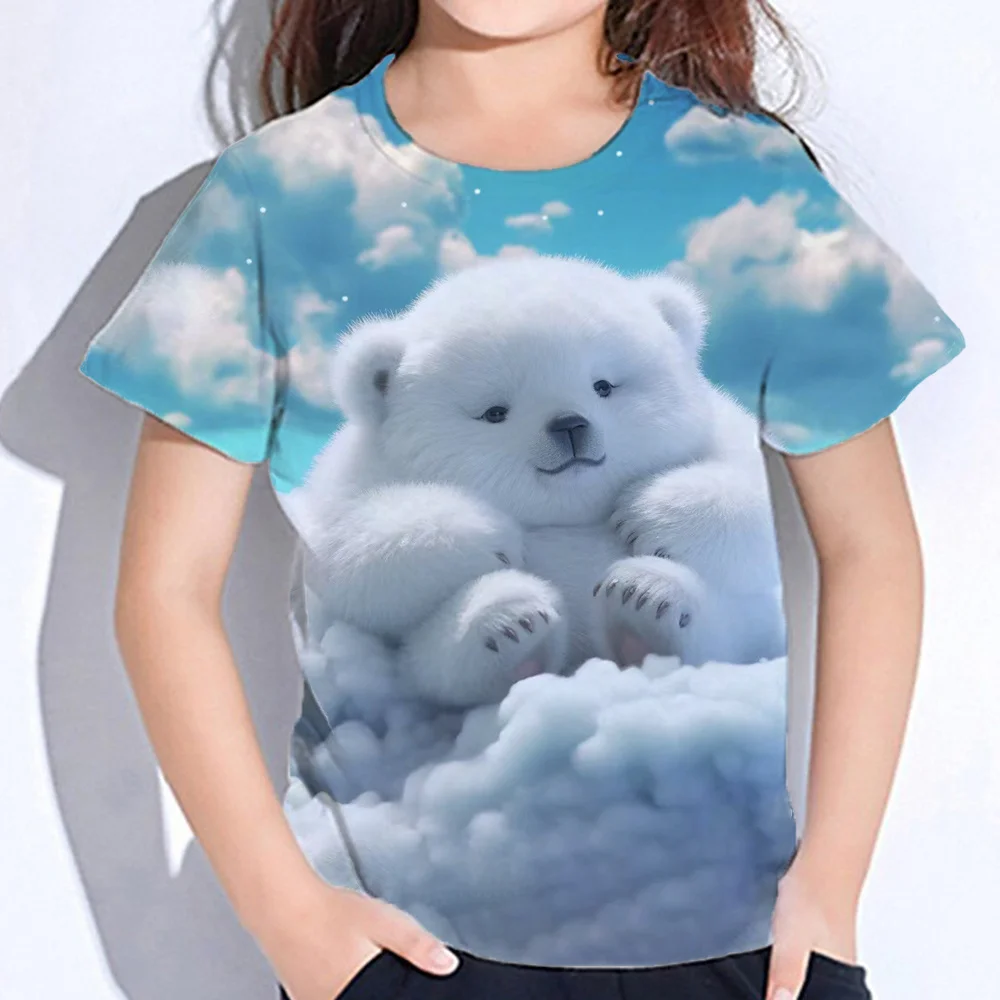 

Blue Sky Cloud Rabbit Print T-Shirt For Girl From 6 To 8 Years Children Clothes Kids Cat Tee Shirts Cute Animal Tee Tops Boys