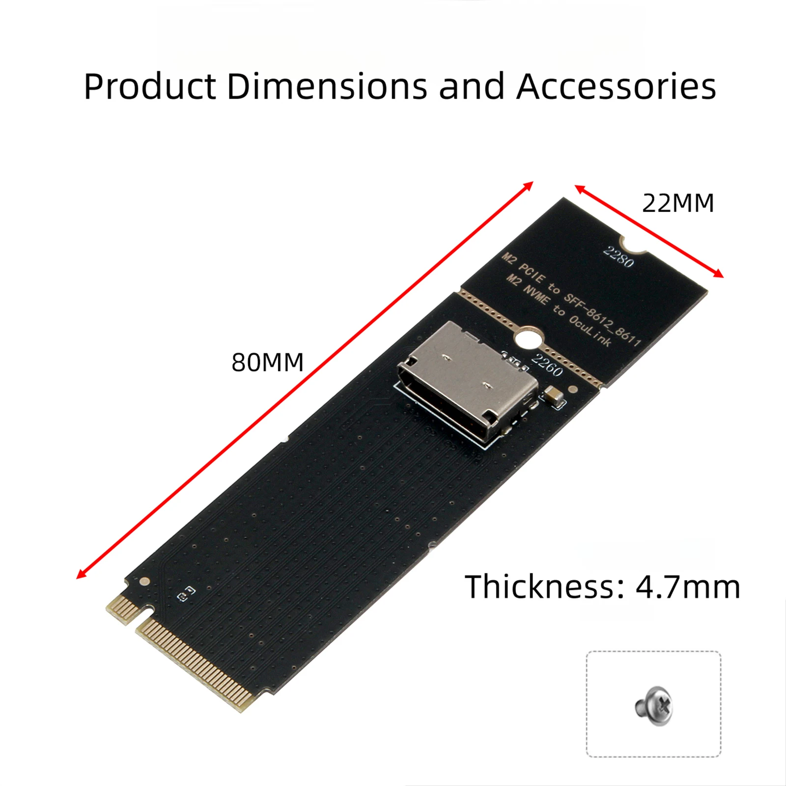 Адаптер M.2 NVMe на Oculink (гнездо) SFF-8612, карта-адаптер PCIe x4 для накопителей U.2 Gen 4 (art.: 3920dd00079a7) - 3920dd00079a7