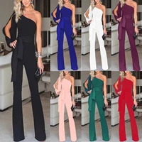 sexy one shoulder rompers womens jumpsuit summer sleeveless belt wide leg elegant lady new size bodycon jumpsuits white black