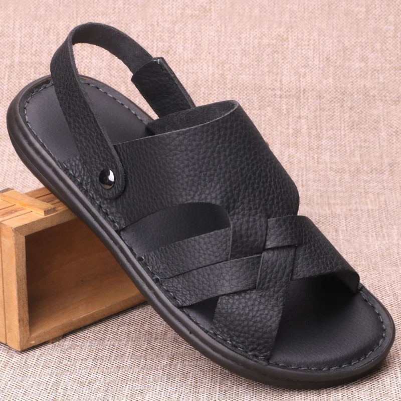 

2023 Summer Genuine Leather Men's Sandals Ventilation Soft-soled Casual Shoes Handmade Breathable Non-slip Beach Shoes