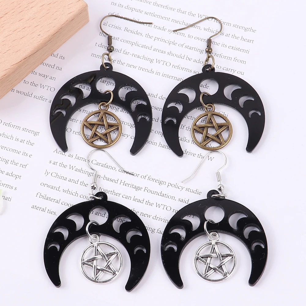

Gothic Black Sun Moon Acrylic Women's Earrings Harajuku Fashion Hollow Star Dangle Drop Earring 2023 Trending Party Jewelry Gift