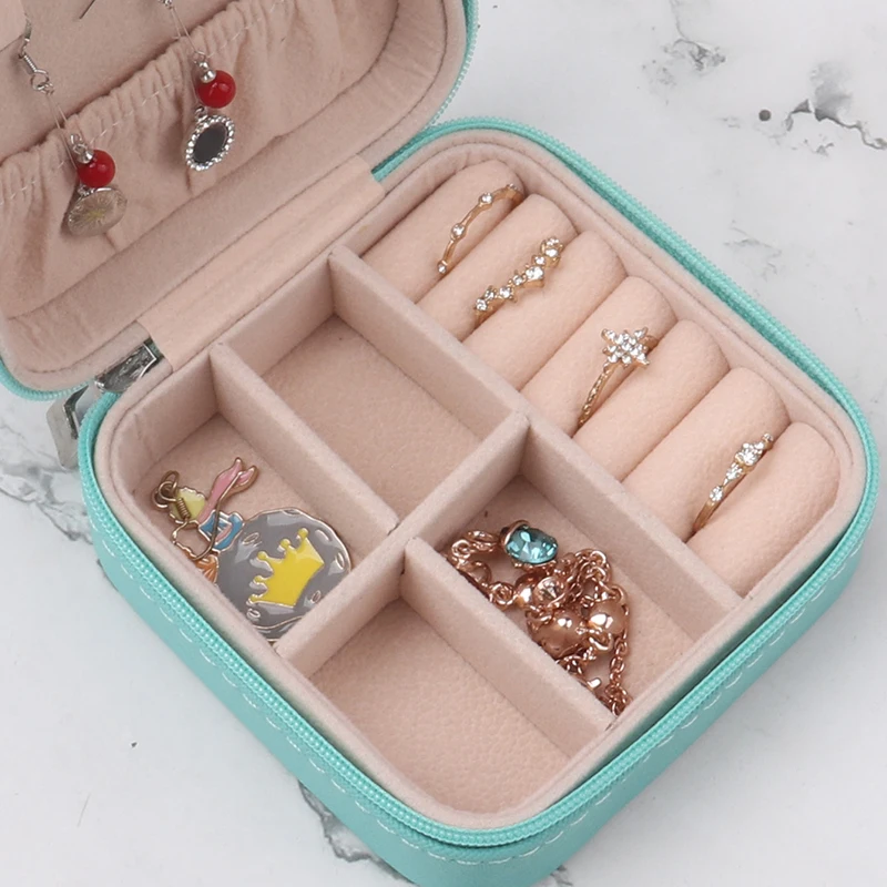 Portable Locket Jewelry Box Leather Storage Organizer Earring Necklace Ring Travel Jewelry Case Display