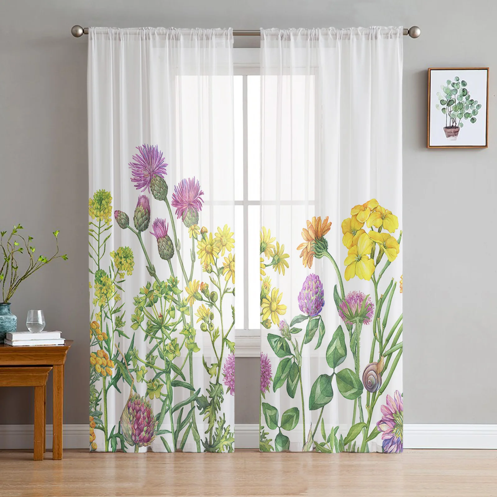 

Spring Summer Flower Daisy Sheer Curtains for Living Room Printed Tulle Window Curtain Luxury Home Balcony Decor Drapes