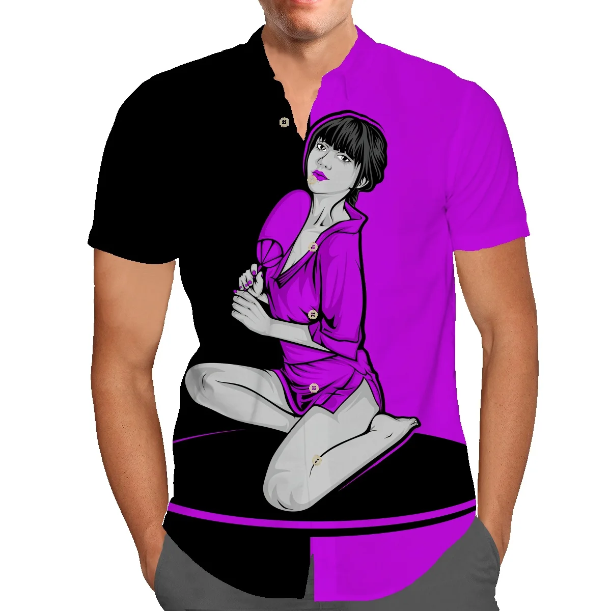 

Summer slim fit non-iron men's short-sleeved shirts youth casual shirts Korean stripe print shirt trend