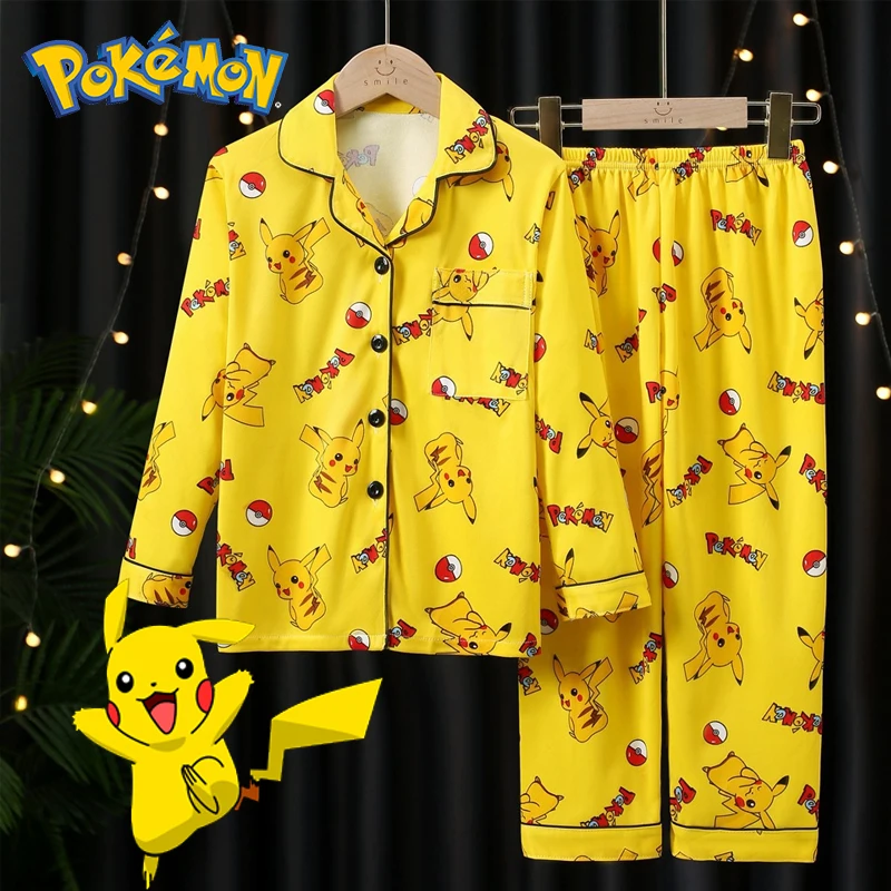 

Anime Pokemon Pikachu Pajama Set Kids Sleepwear Pyjamas Cartoon Toddler Clothing Set Boy Girls Long-sleeved Nightwear Homewear