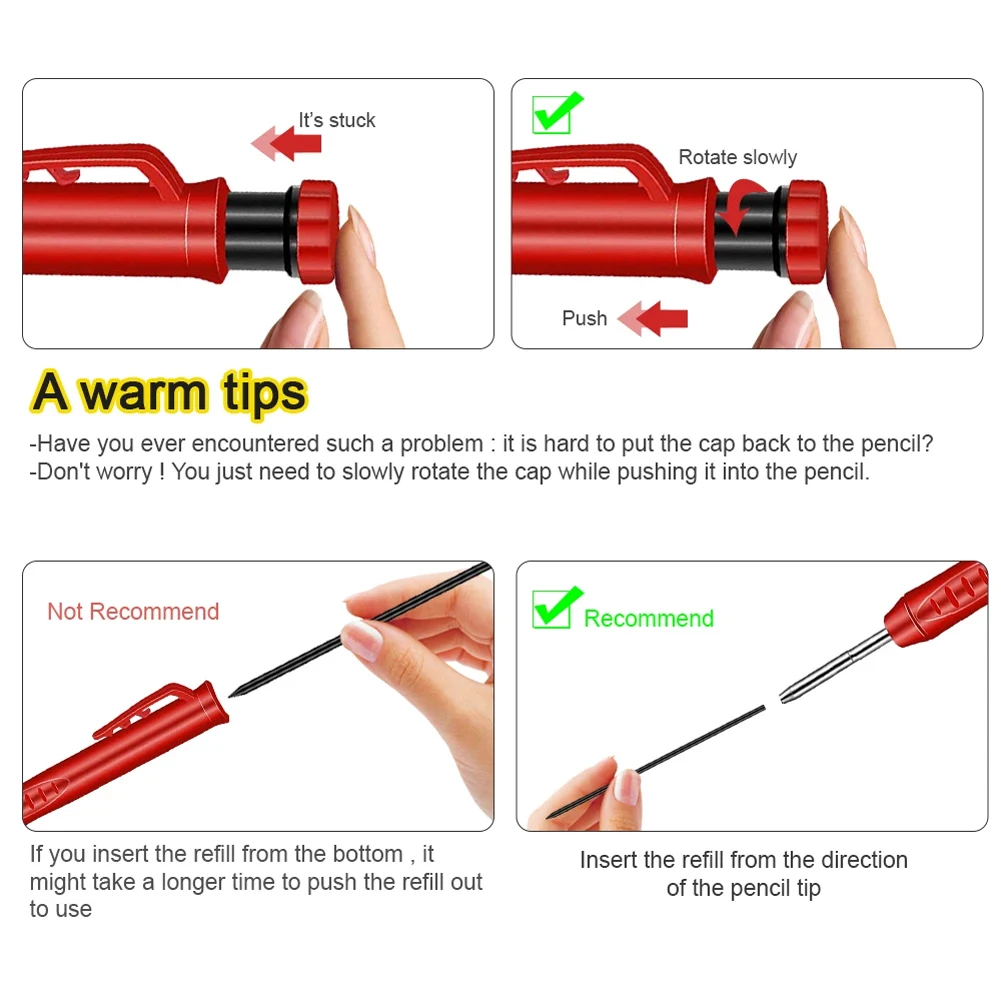 

8pcs/set Solid Carpenter Pencil Joiner Marker Woodworking Pencil Marking Tool Multi Colors With Built-In Sharpener