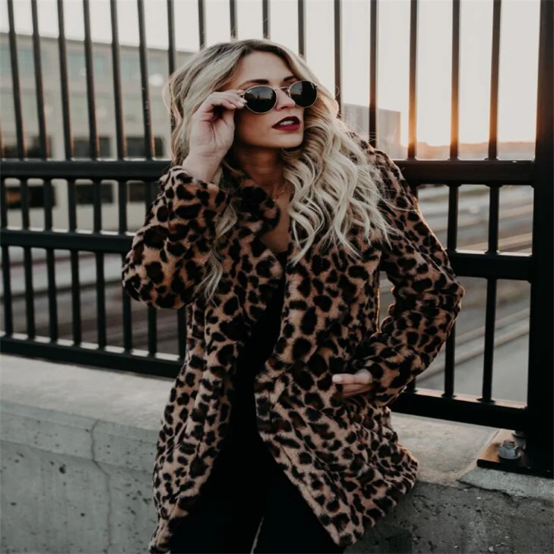 Autumn faux fur leather jacket womens winter thicken warm Wild lapel leopard print fur leather coat women loose jackets b339