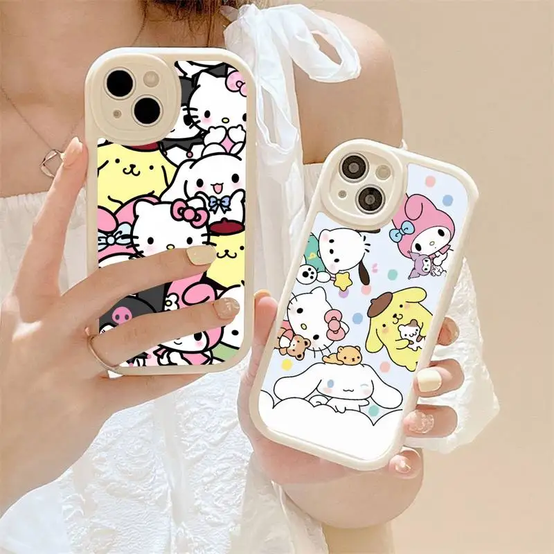 

Cute Sanrio Hello Kitty Kuromi Cinnamoroll Phone Case For iPhone 14 Plus 13 12 11 Pro Max Mini X XS XR Soft Silicone White Cover