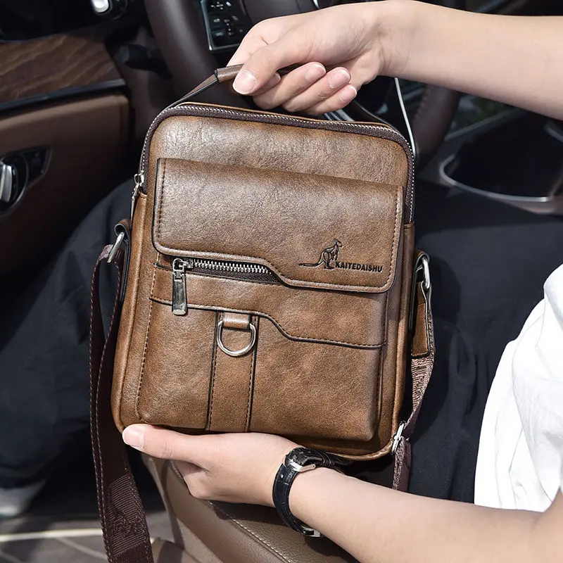Kangaroo Brand Men's Leather Shoulder Bag PU Leather Business Men's Crossbody Bag Retro Business Messenger Bag Men's Handbag