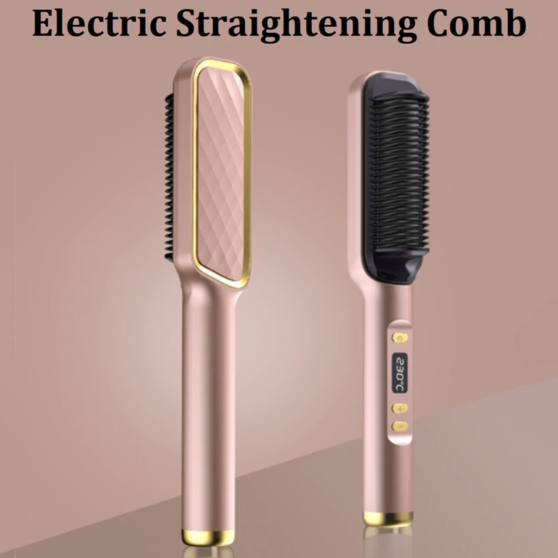 

2-In-1 Electric Straightening Comb Negative Anti-Scalding Curling Iron Heated Comb Straightener UK Plug A