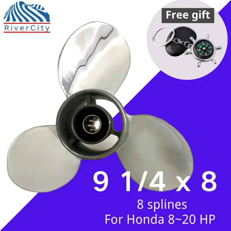 Подвесной гребной винт для Honda 8HP 9 9HP 15HP 20HP 1/4x8 из нержавеющей стали лодки 3 лопасти