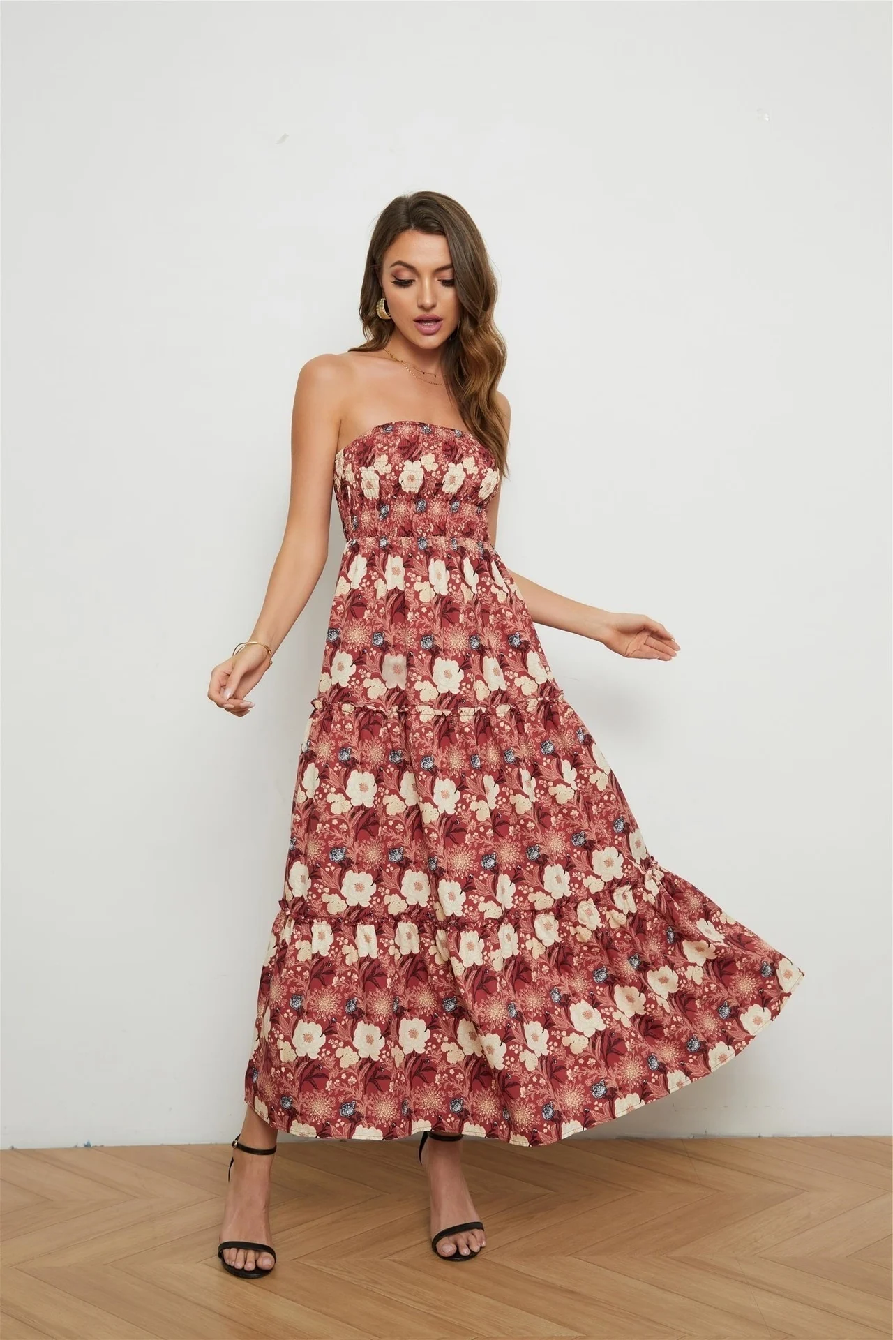 

2023New Casual dress, wind Floral Chiffon chest wrap dress