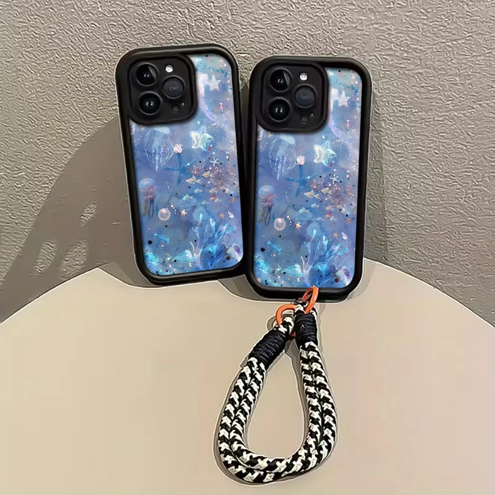 Фото Чехол для телефона Samsung Galaxy Note 20 Ultra S24 S25 S26 Plus S24 S23 FE S23 S24 S25 Ultra с ремешком-шнурком в виде сине-фиолетовой медузы №2