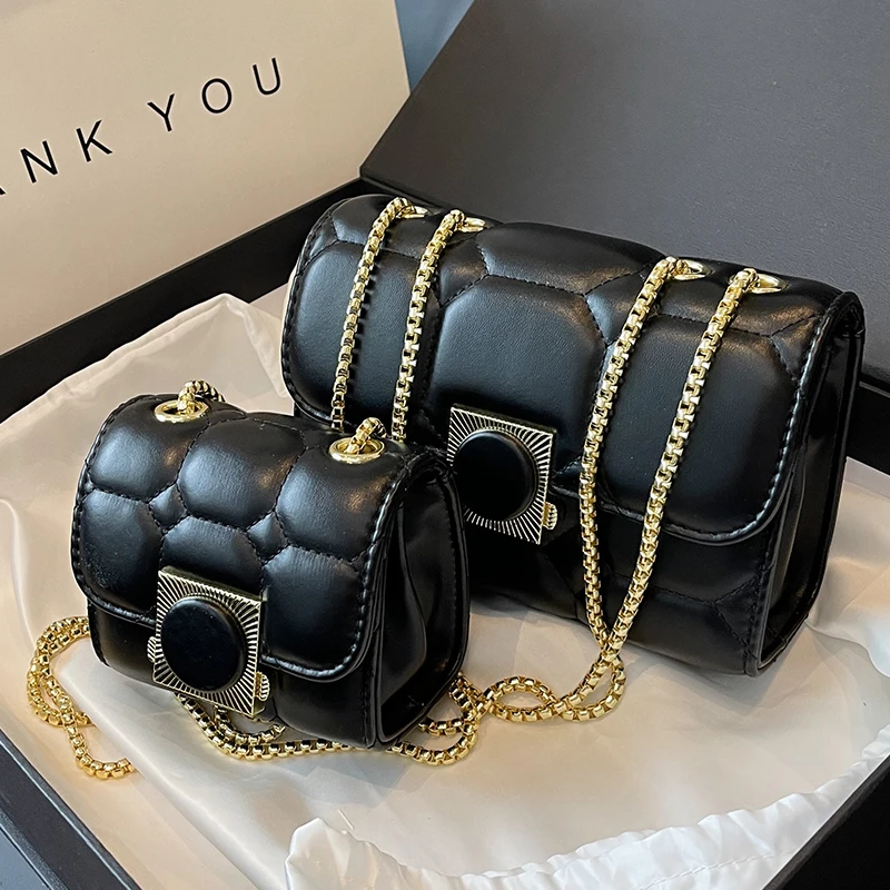 

Delicate Black Handbag for Women Lozenge Quilted Mini Flap Sweethearts Shoulder Bag Metal Chain Pu Leather Female Crossbody Bags