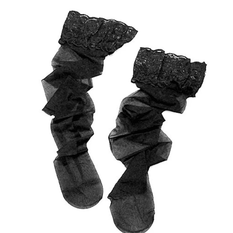 Anti-slip Lace Top Women Stockings Sexy Thigh High Thin Summer Long Socks Black Transparent Female Girl Over The Knee Sock
