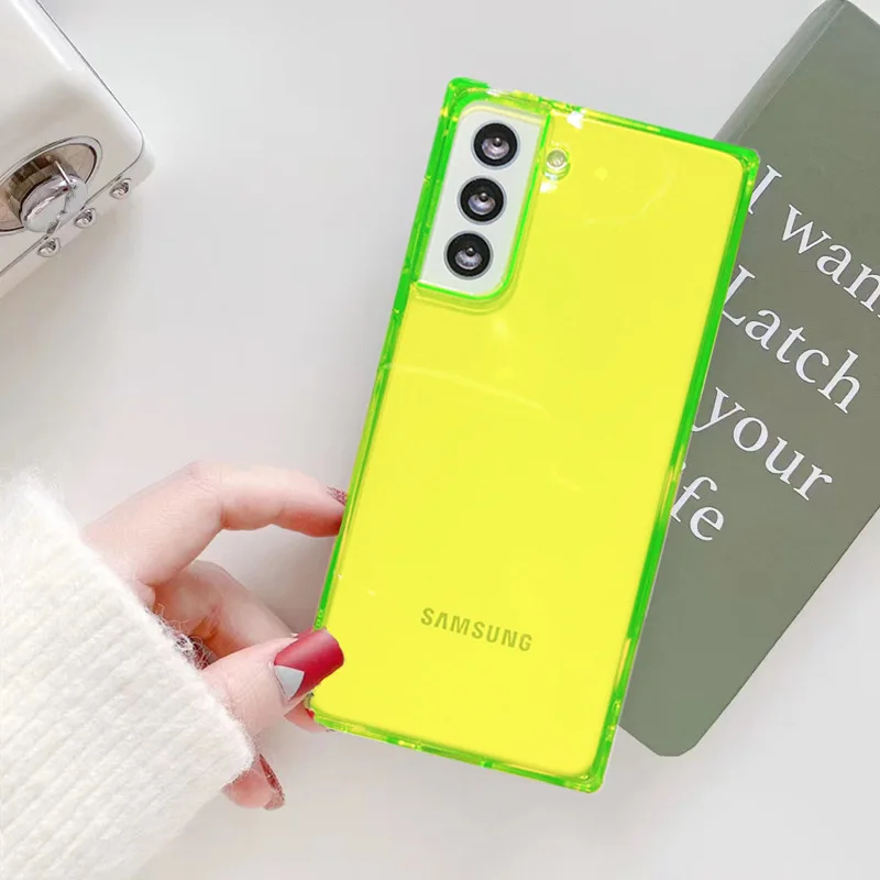 

Square Fluorescent Transparent Phone Case for Samsung S22 Plus S21 S20 FE Note 20 Ultra 10 Pro S9 S10 A52 A22 A72 A32 A12 Cover